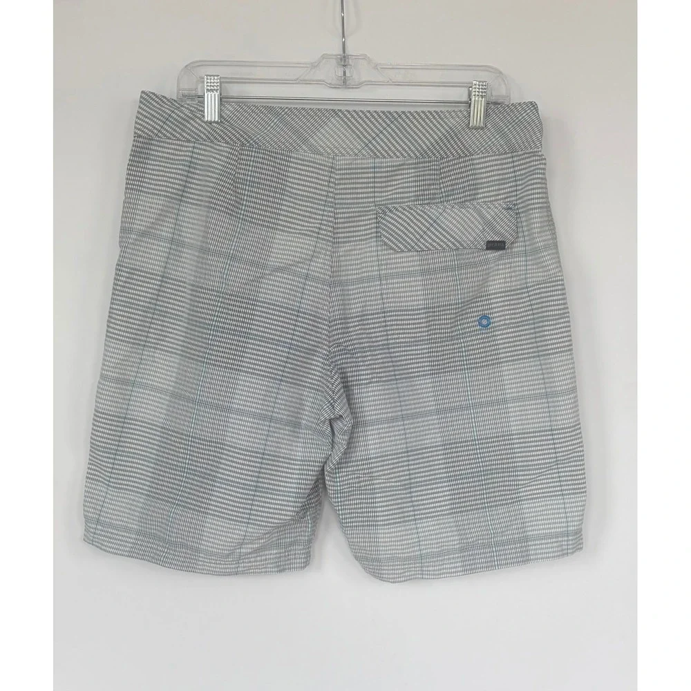 Prana Mens‎ Plaid Board Shorts Size 34 Grey Blue UPF 50+ Swim Trunks